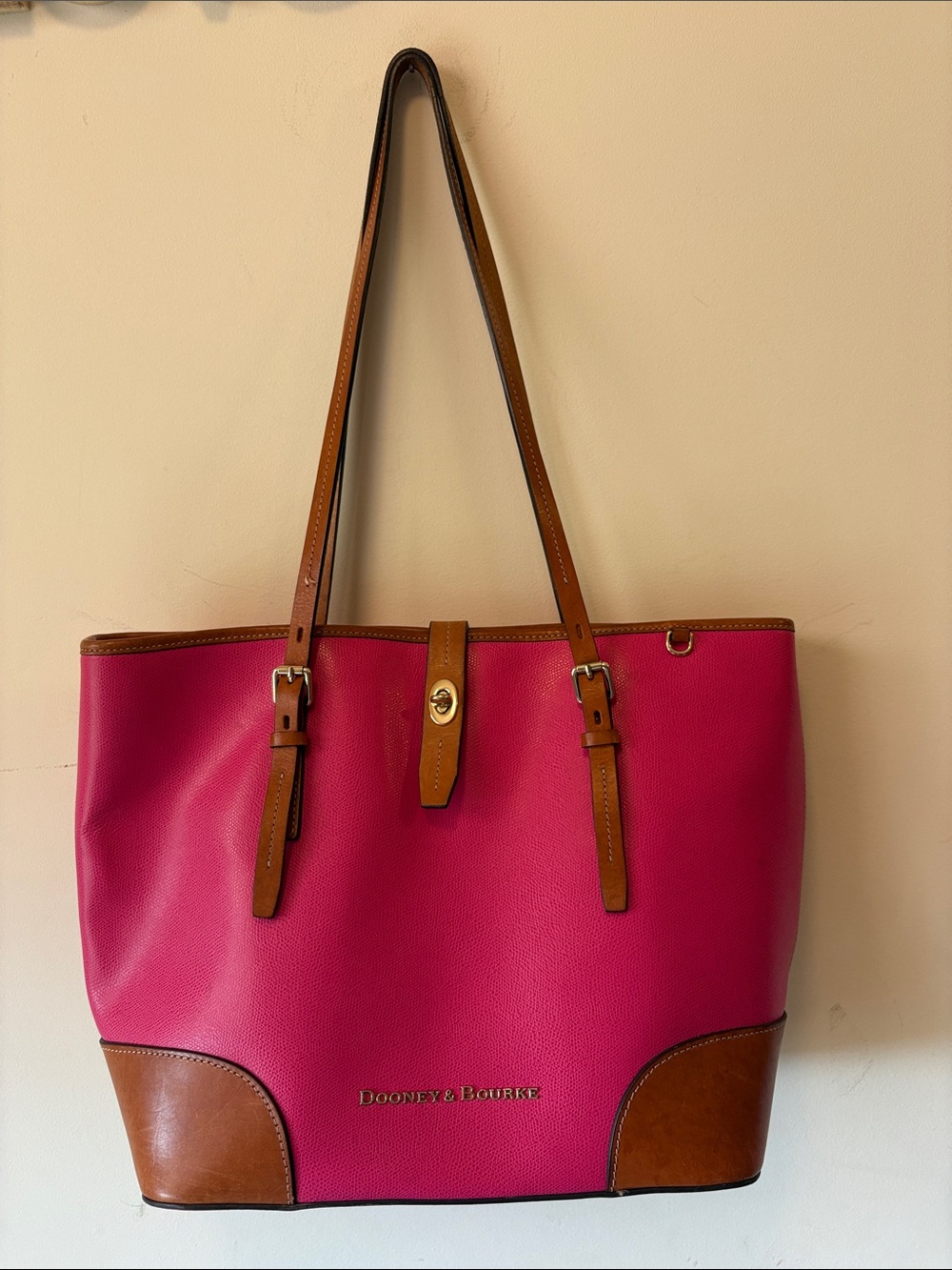 Dooney & Bourke Hot Pink Tote with Brown Leather Trim